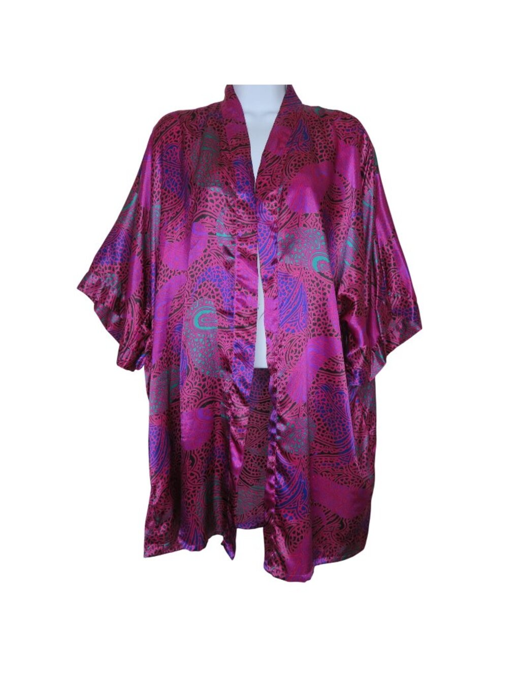 Fredericks Of Hollywood Womens Vintage Kimono Robe Paisley Print Purple Pink L